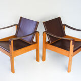Karl Heinz Bergmiller For Escriba, Pair of Safari Leather Armchairs and Matching Coffee Table