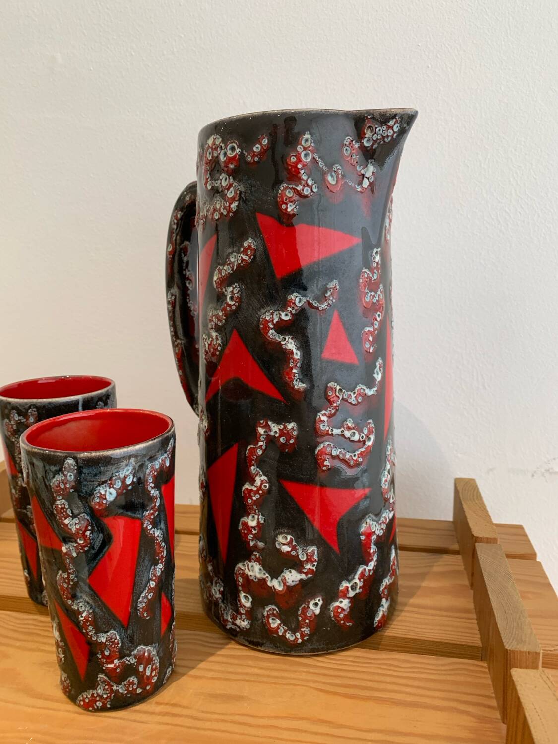 Vintage Ceramic Fat Lava Glass Pitcher