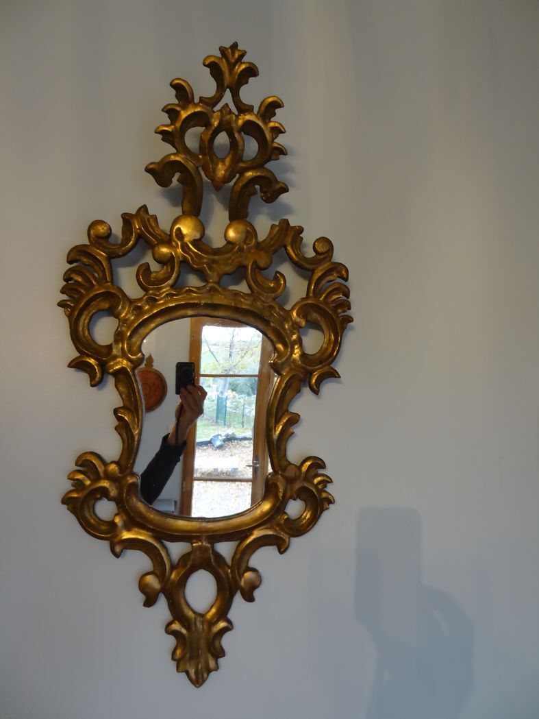 19th century gilded carved wooden mirror 46 x 93 cm