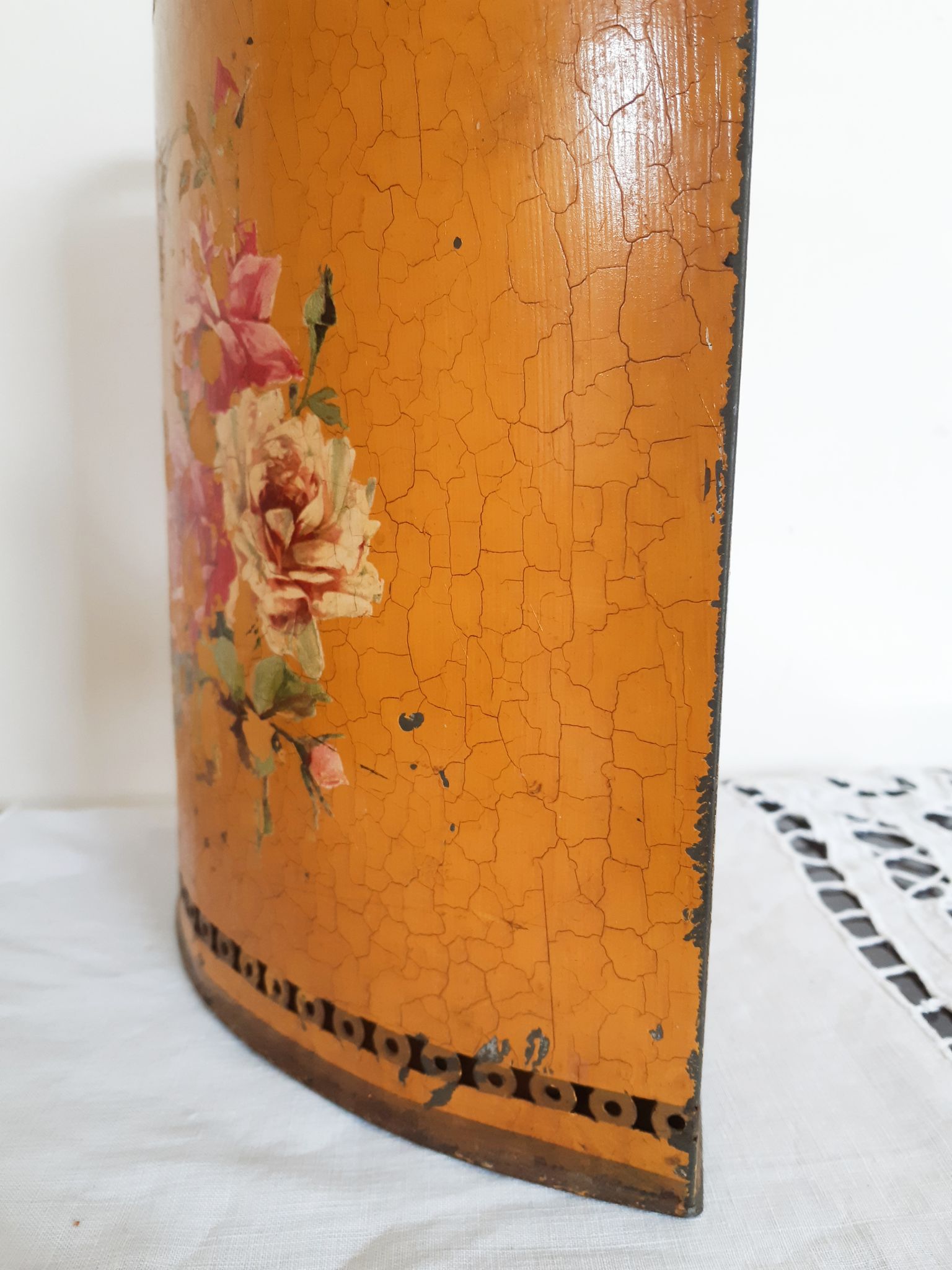 Openwork painted metal office paper basket, Napoleon III, antique French, XIX century