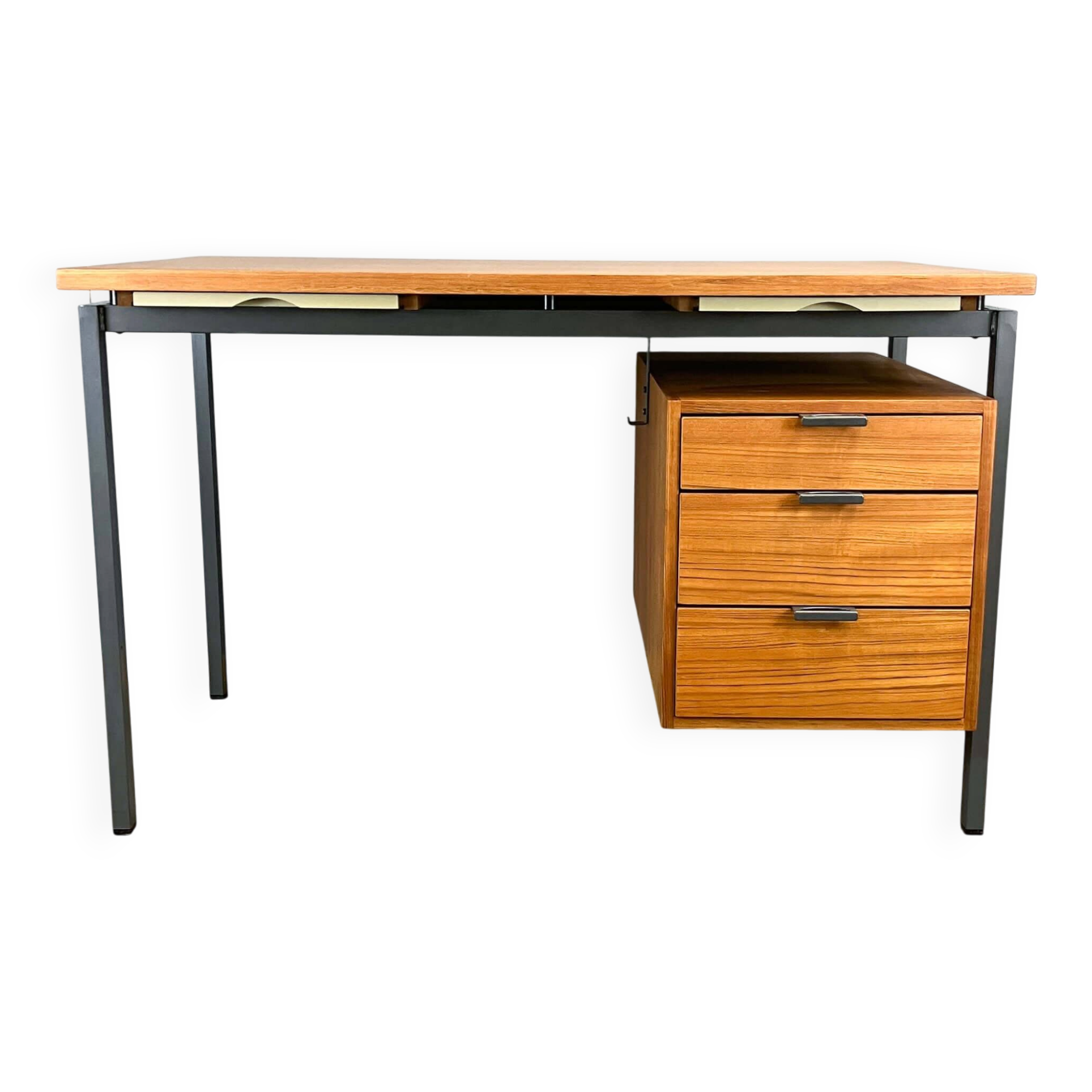 Bureau par Herbert Hirche pour Holzäpfel, teck avec acier tubulaire, années 1960.