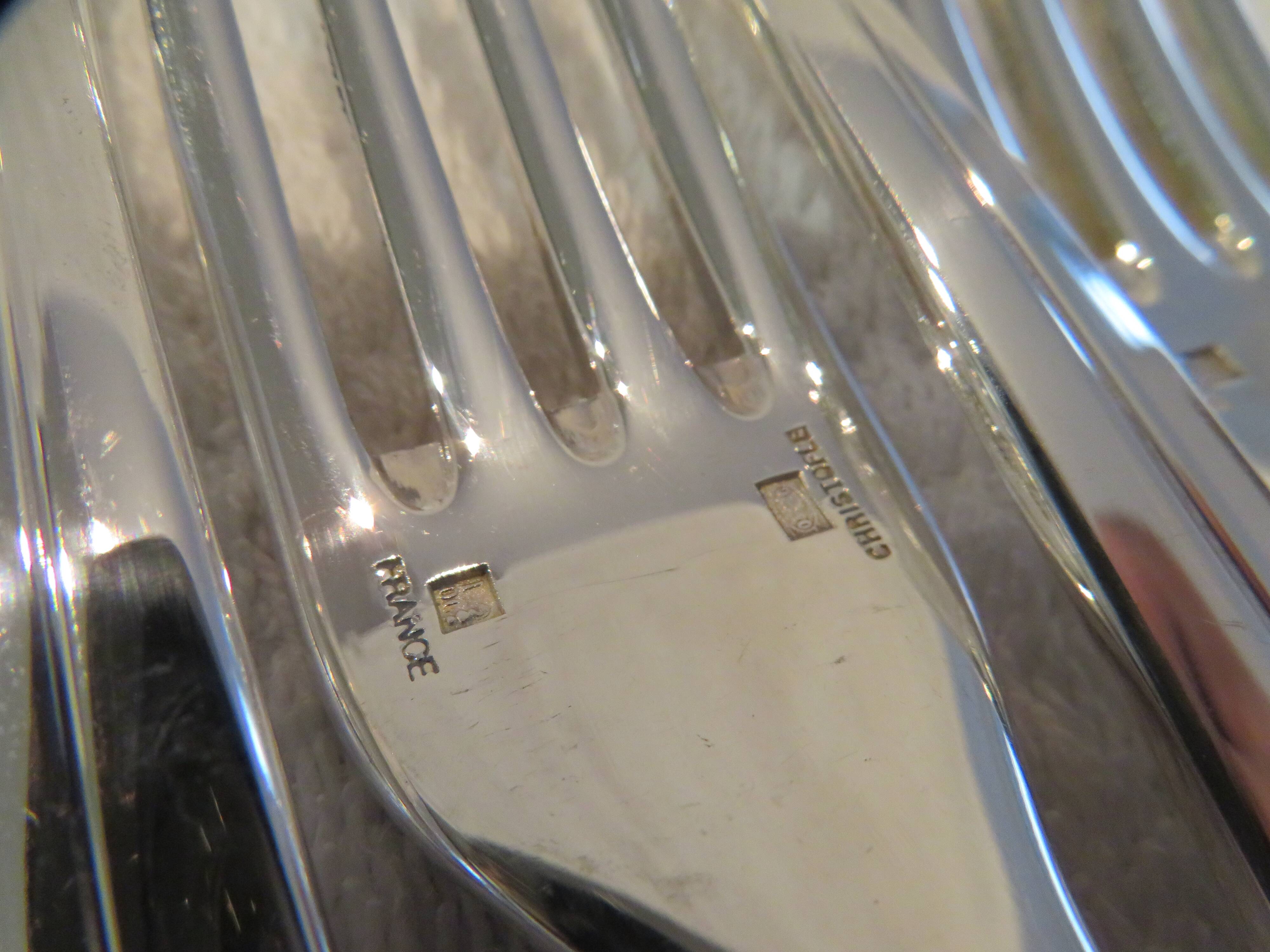 10 Christofle Atlantide silver-plated table forks 20.7cm