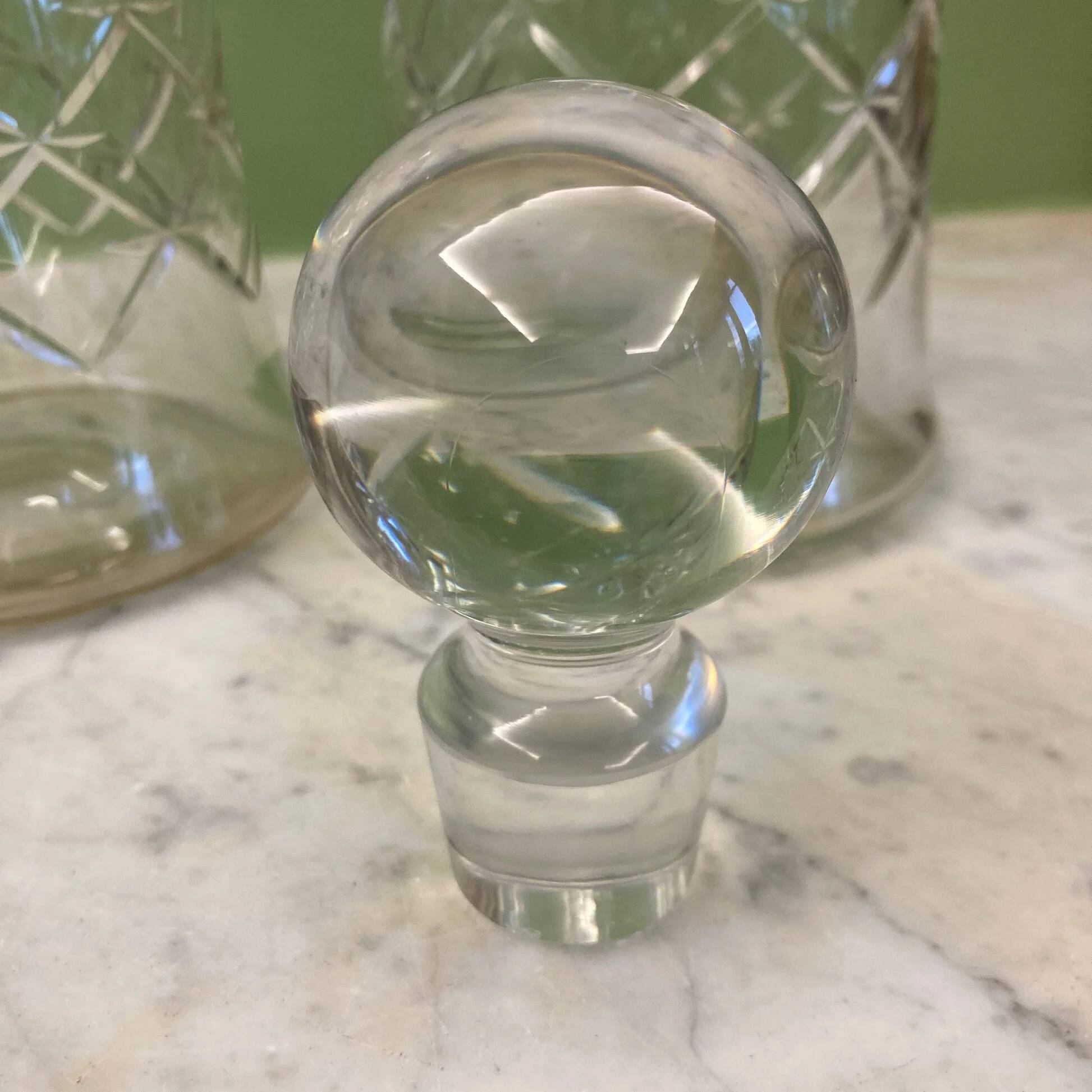 Baccarat beautiful pair of cut crystal carafes with crossed bevels | decanter