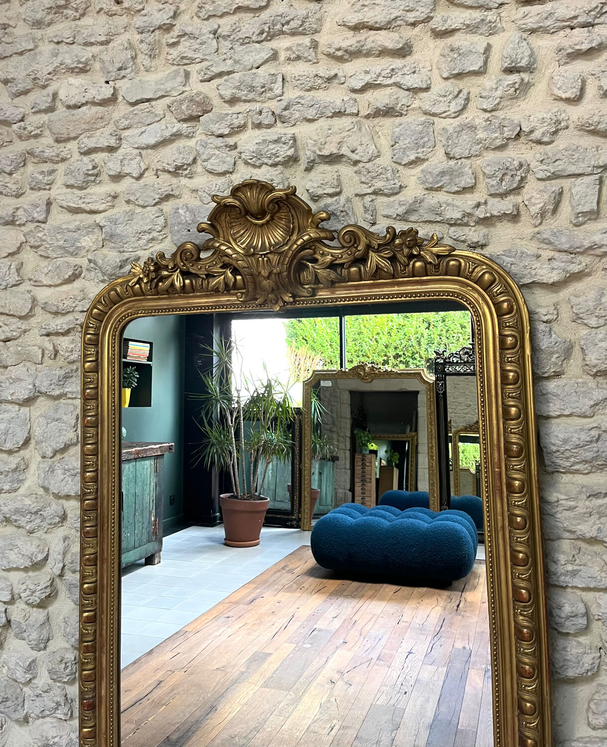 Antique Louis-Philippe fireplace mirror with pediment and pearls 157