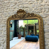 Antique Louis-Philippe fireplace mirror with pediment and pearls 157