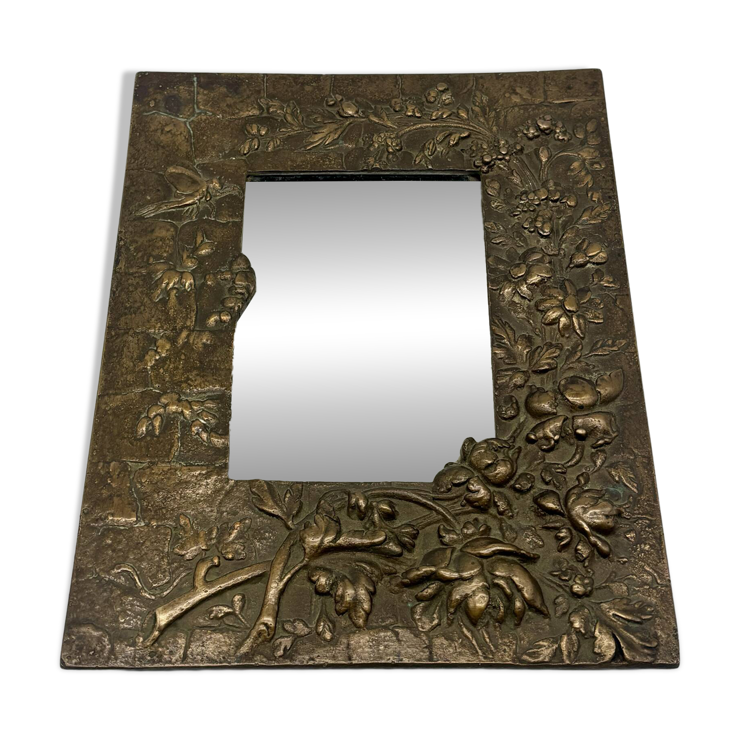 Small bronze Art Deco Nouveau vintage mirror from the 1920s.