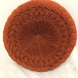 Round pleated cushion in vintage orange brown ribbed velvet