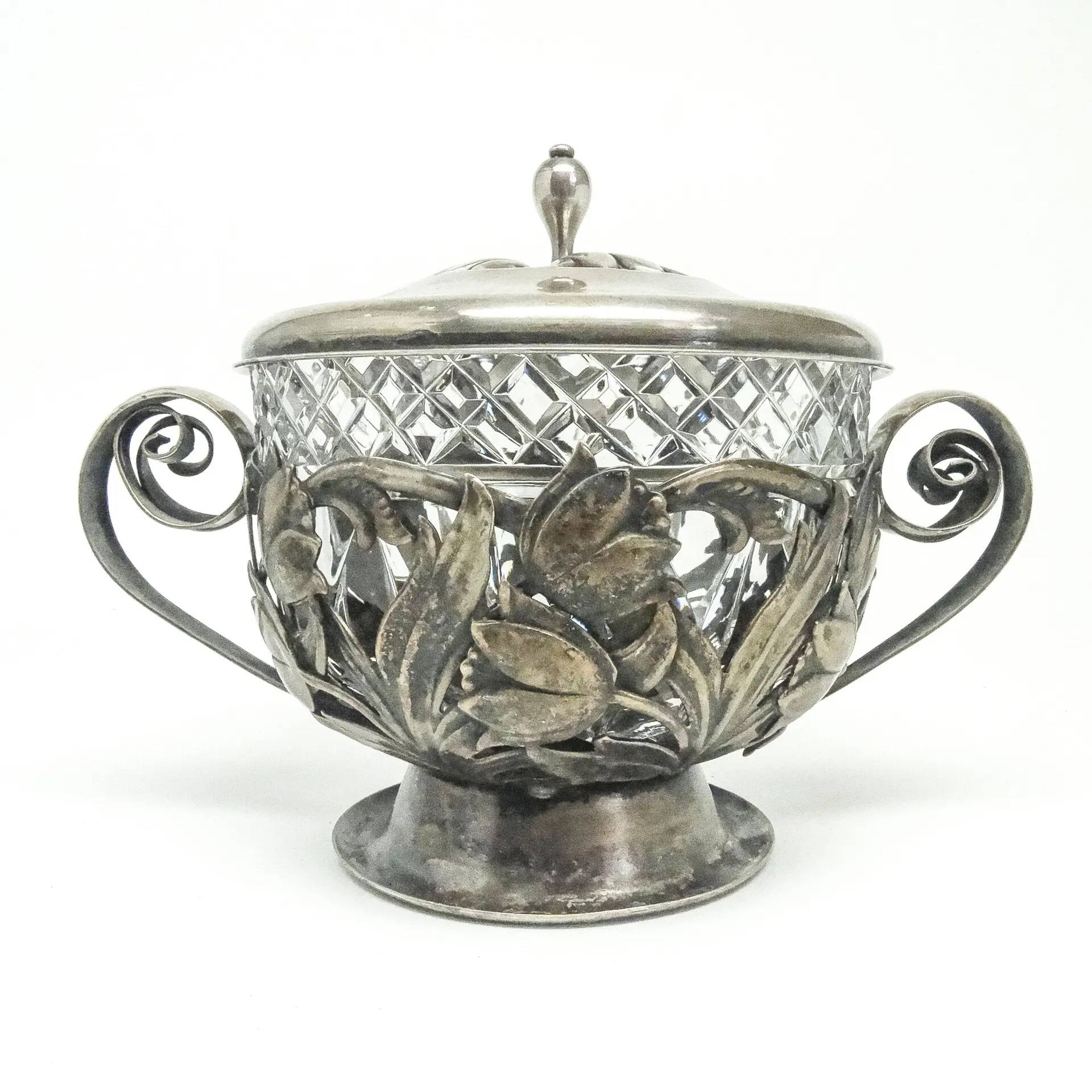 Art Nouveau sugar bowl, silver-plated brass, Poland, 1920s