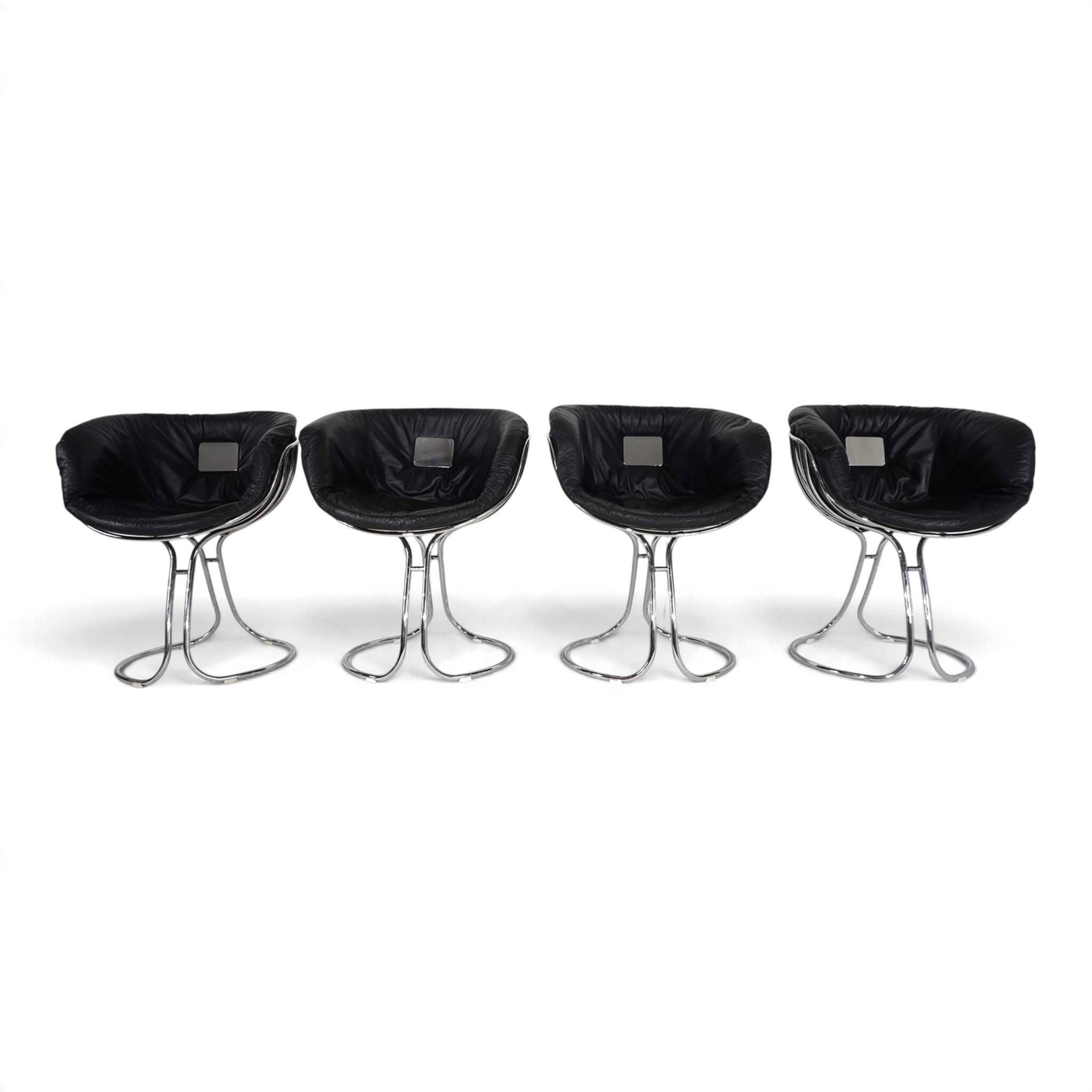Set of 4 Pan Am dining chairs, chrome, leather by Gastone Rinaldi for RIMA,
