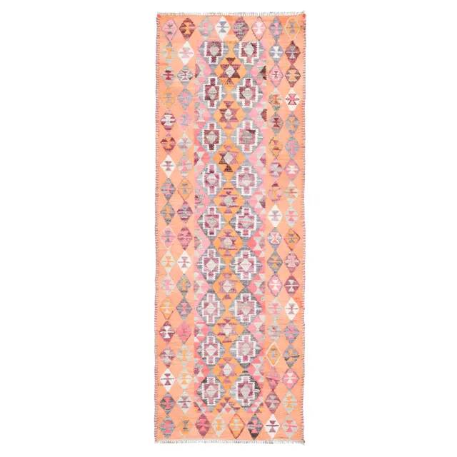 Vintage Turkish Oushak handmade wool cotton orange runner rug 71x202