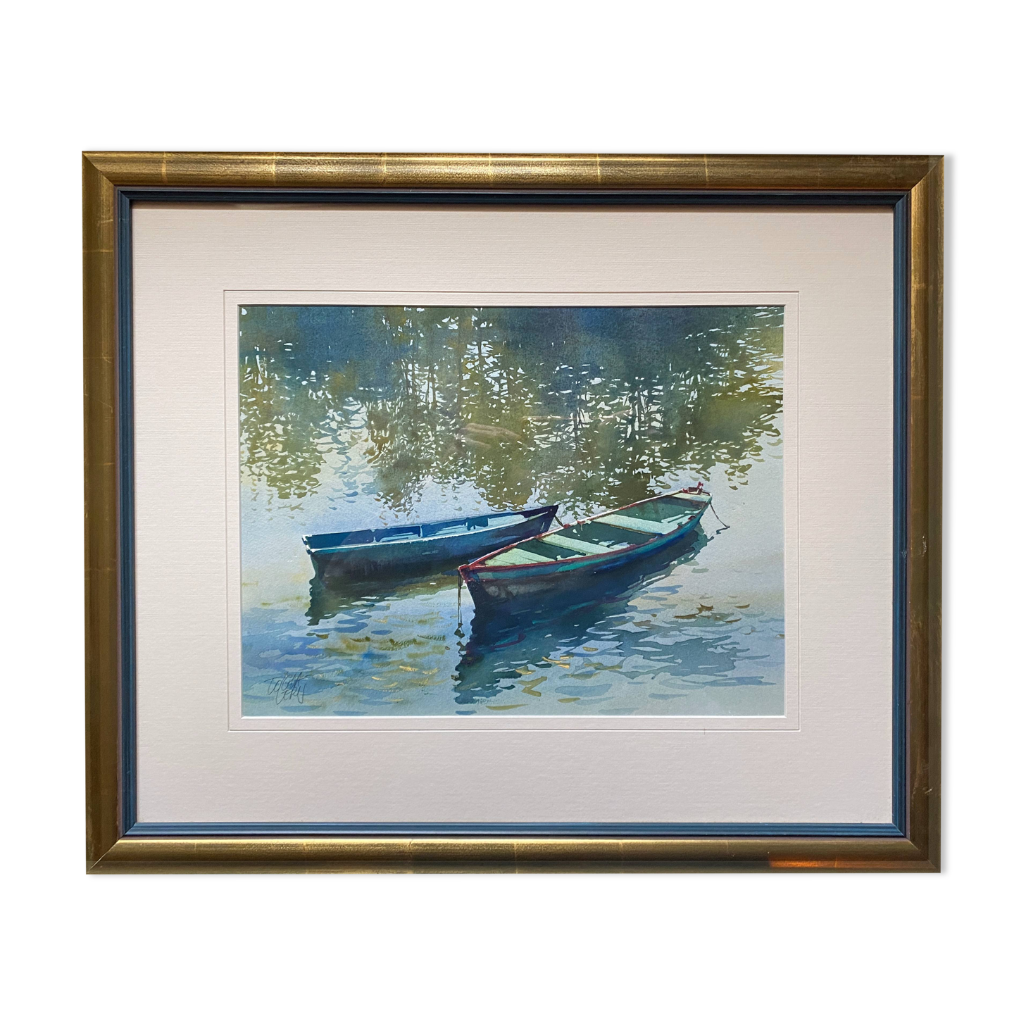 Watercolor painting "the boats under the trees" by togla leris + frame