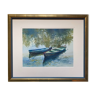 Tableau aquarelle "les barques sous les arbres" par togla leris + cadre