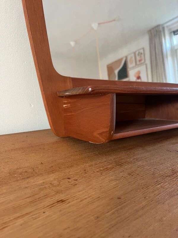 Rare vintage Danish teak mirror with 2 compartments - mid-century mirror