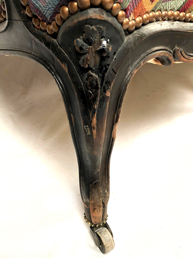 Large Napoleon III bench in blackened wood