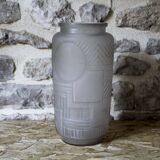 Molded pressed glass vase with geometric decoration Verrerie Legras