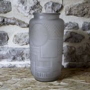 Molded pressed glass vase with geometric decoration Verrerie Legras