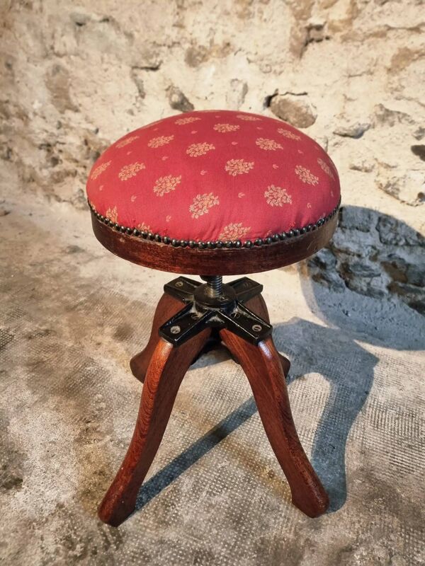 Tabouret de piano ancien en acajou réglable, début du XXe siècle