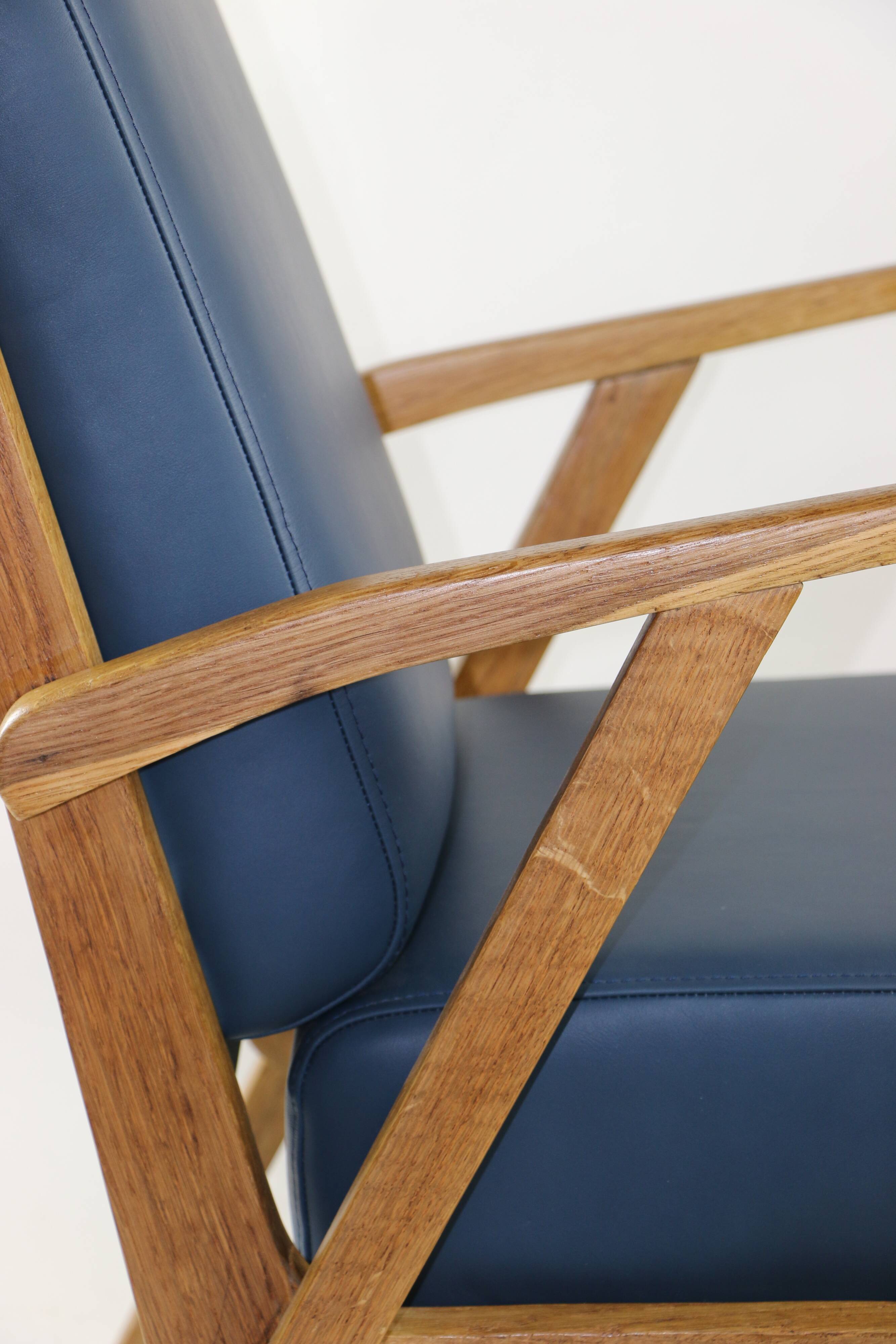 Fauteuil en cuir bleu des années 1970
