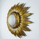 Spanish sunburst ceiling light – opaline glass & gilt iron foliage, 1960s