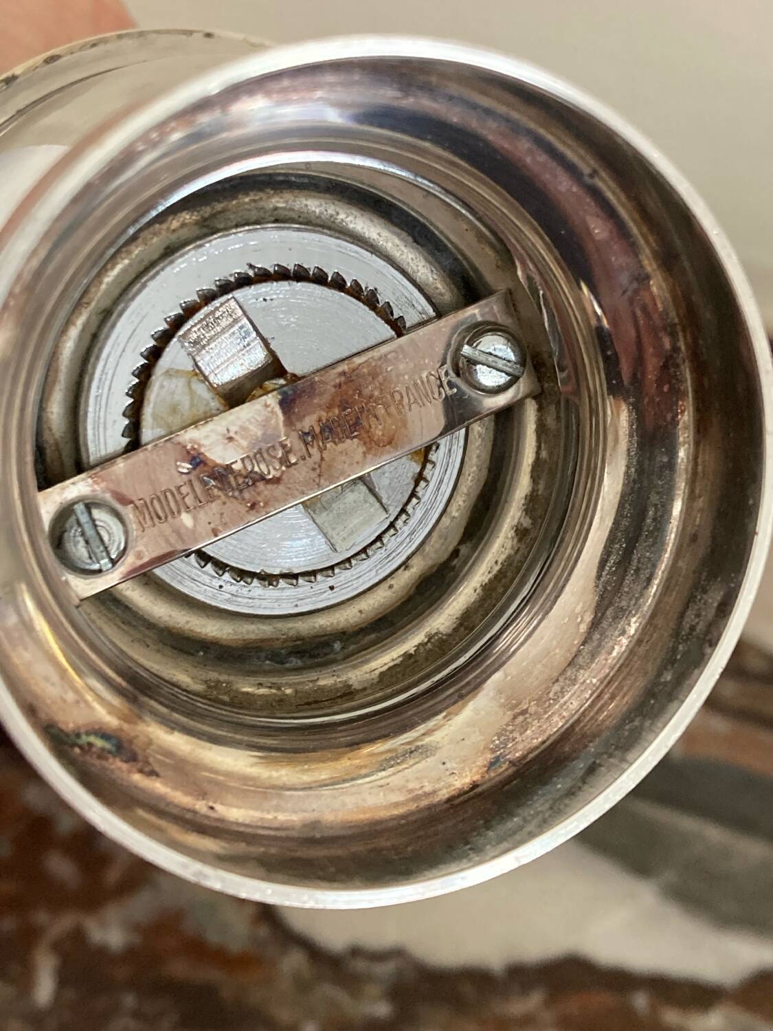 Silver metal pepper mill