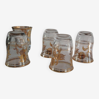 Aperitif/digestive glasses vintage gold patterned glass (set of 5)