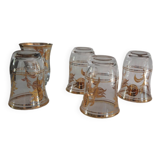 Vintage gold patterned aperitif/digestif glass glasses (set of 5)