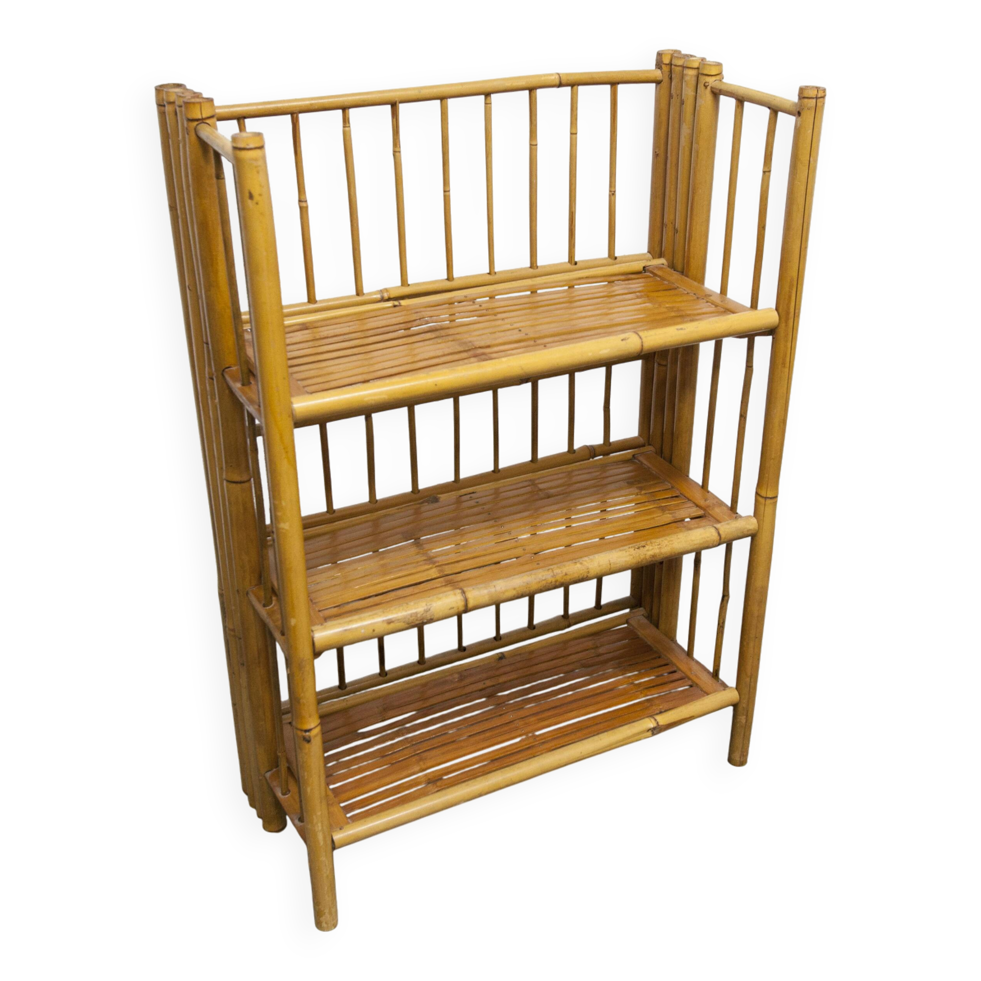 1970s honey-colored folding bamboo shelf