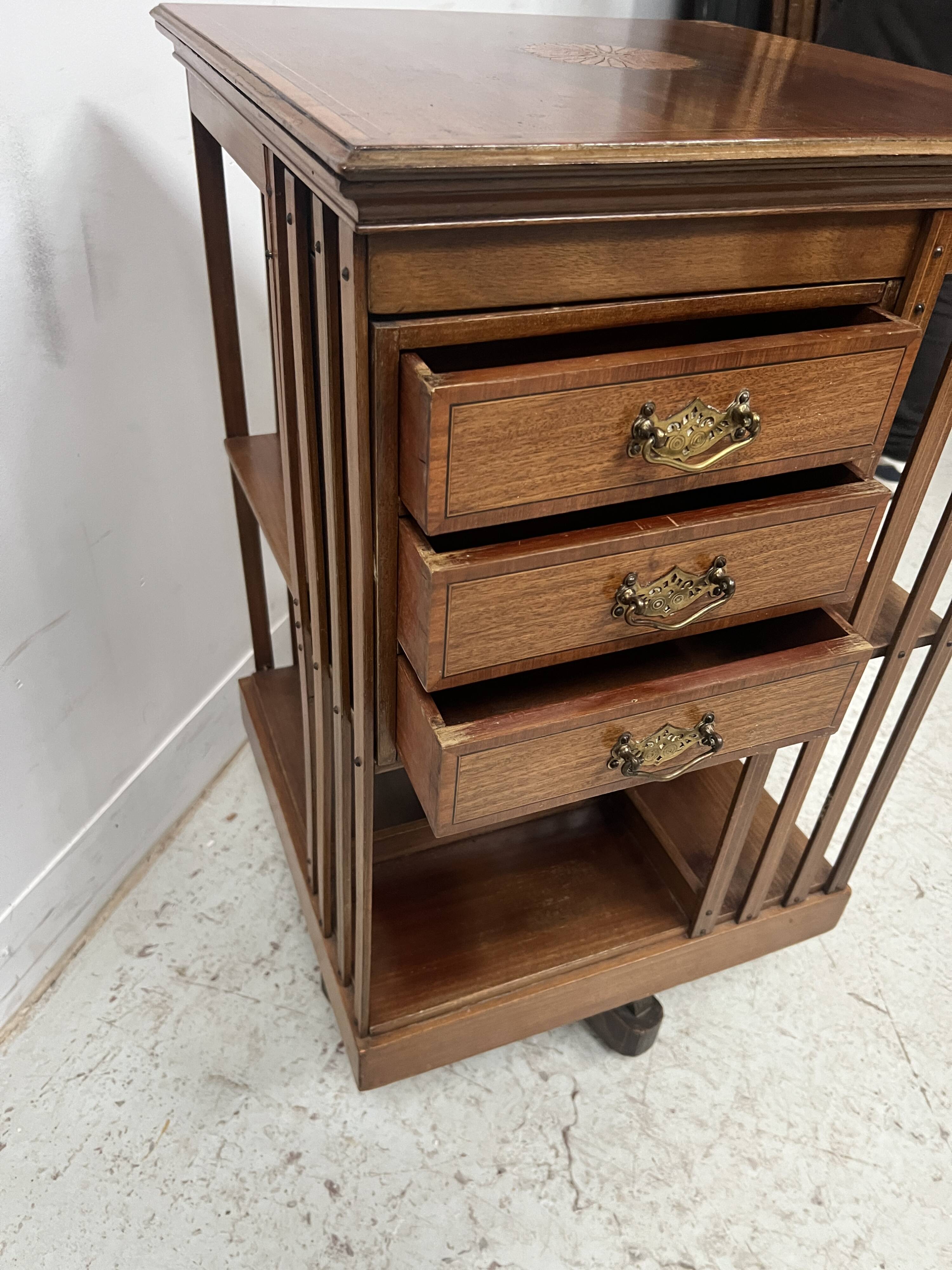 20th Century Mahogany Revolving Bookcase with Marquetry Top