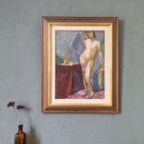 1945 Mid-Century Modern "Leaning Model" Swedish Vintage Figurative Portrait Oil Painting, Framed