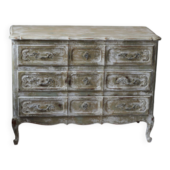 Commode arbalete ancienne patinée beige et blanc