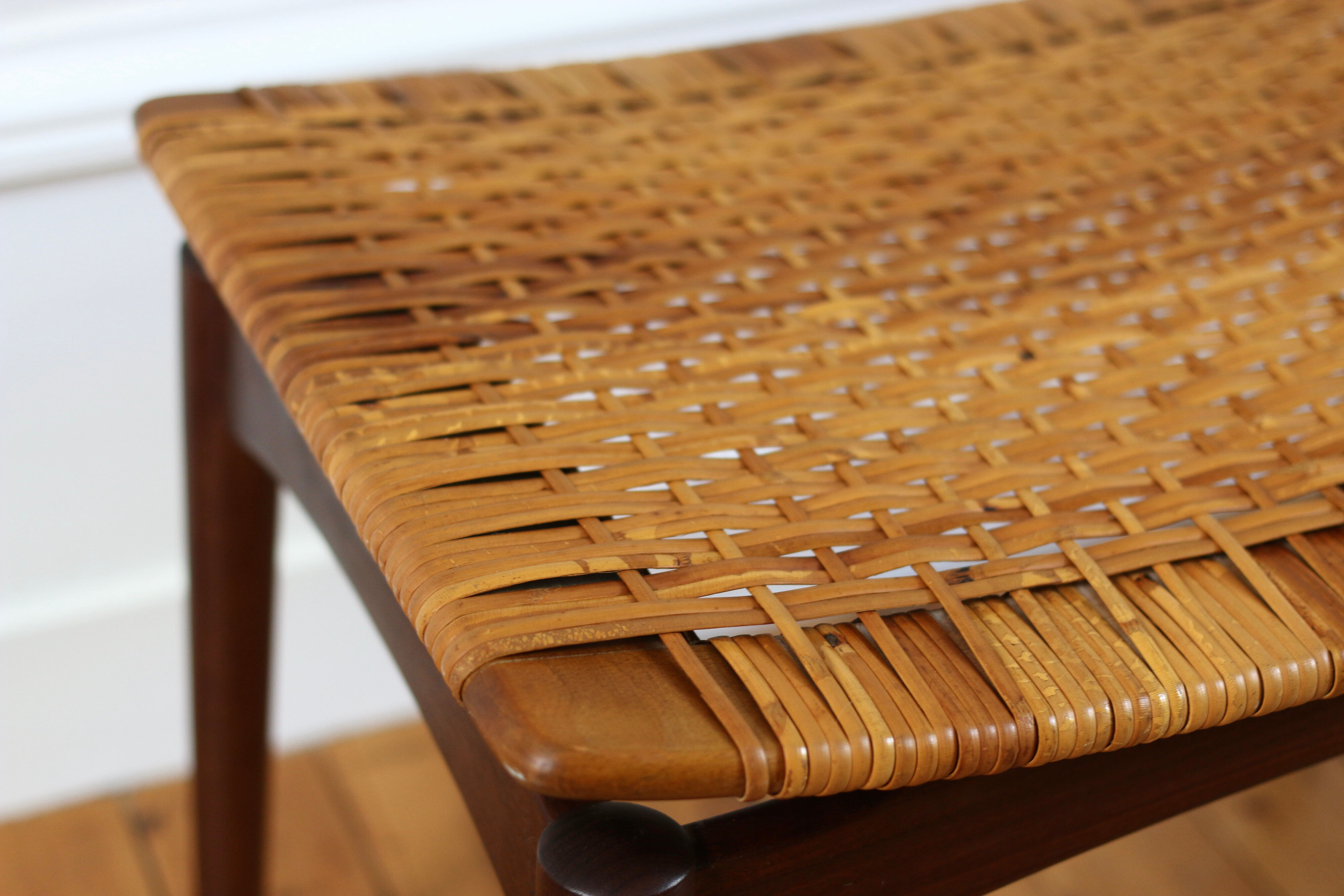 Scandinavian teak and wicker stool Olholm 1960