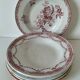 6 assiettes anciennes terre de fer rose dépareillées