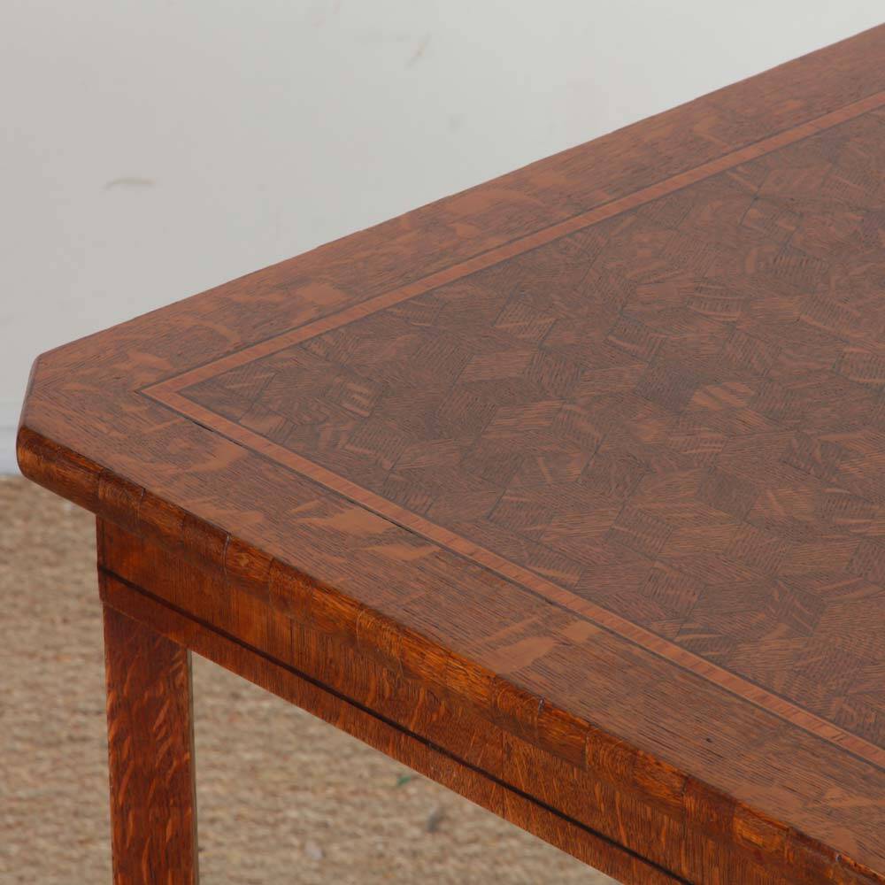 Square game table in marquetry, early 20th century
