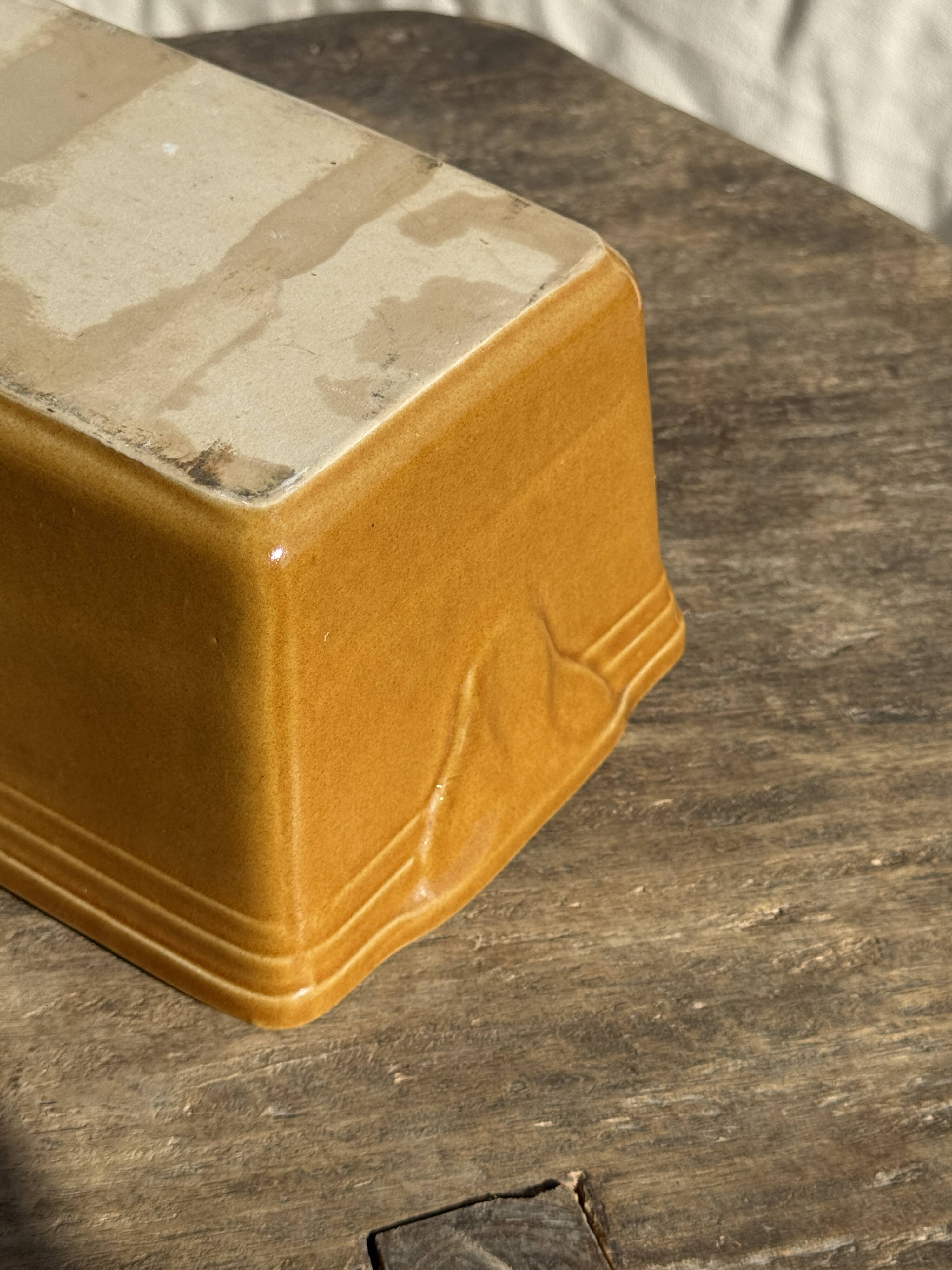 Large ceramic terrine dish in honey and caramel colour H10 L29