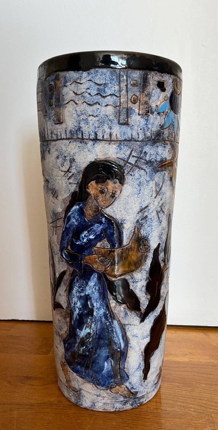 Large ceramic roller vase or umbrella stand