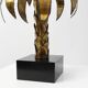 Hollywood Regency brass palm tree table lamp with black shade, France, 1970