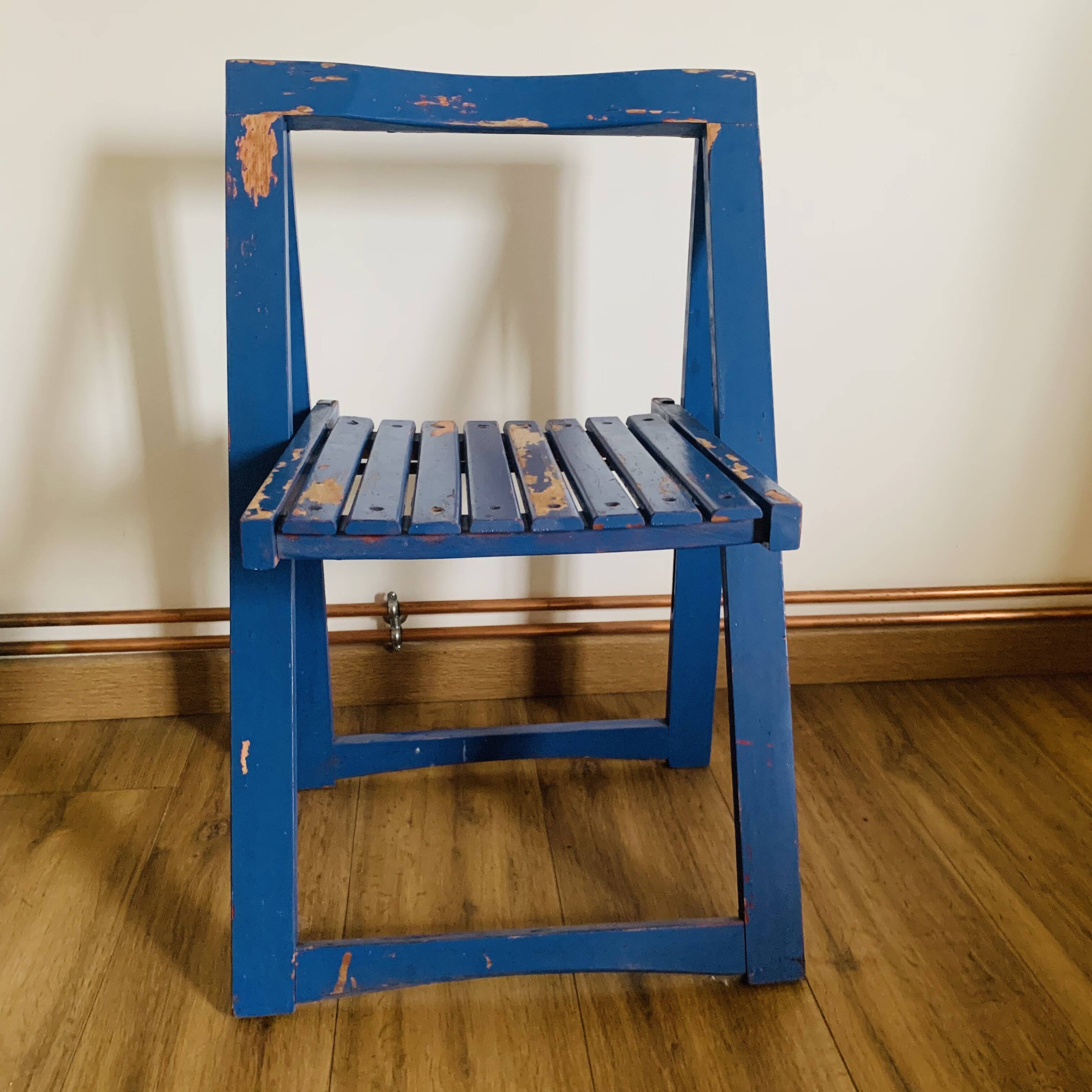 Folding chair in blue painted wood, Italy 1960