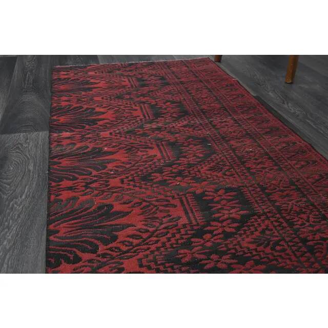 Vintage Turkish Oushak Handmade Wool Cotton Red Runner Rug 80x281