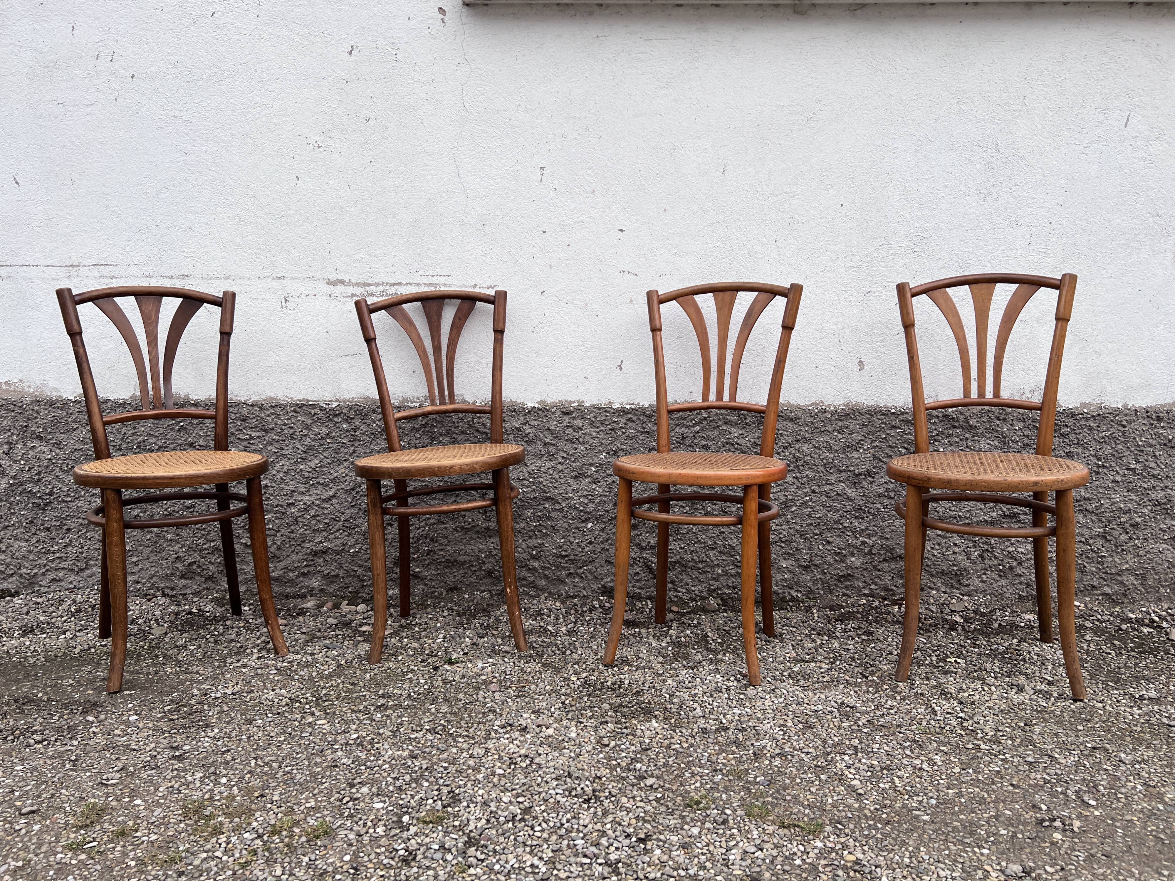 Series of 4 wooden chairs and cannage