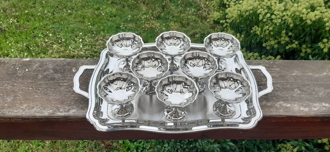 8 ice cream cups and stainless steel tray Jean Couzon