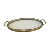 Plateau ancien verre et galerie laiton, première moitié XX siècle