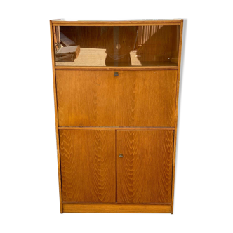 Vintage Scandinavian glass secretary with 3 doors
