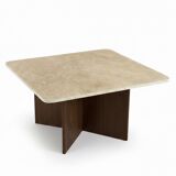 Rectangular coffee table in travertine and dark oak.