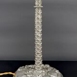 Palm lamp in silvered bronze and green stained glass foliage lampshade, Art Nouveau, 1900
