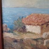 Tableau peinture Cabanon au bord de plage signé
