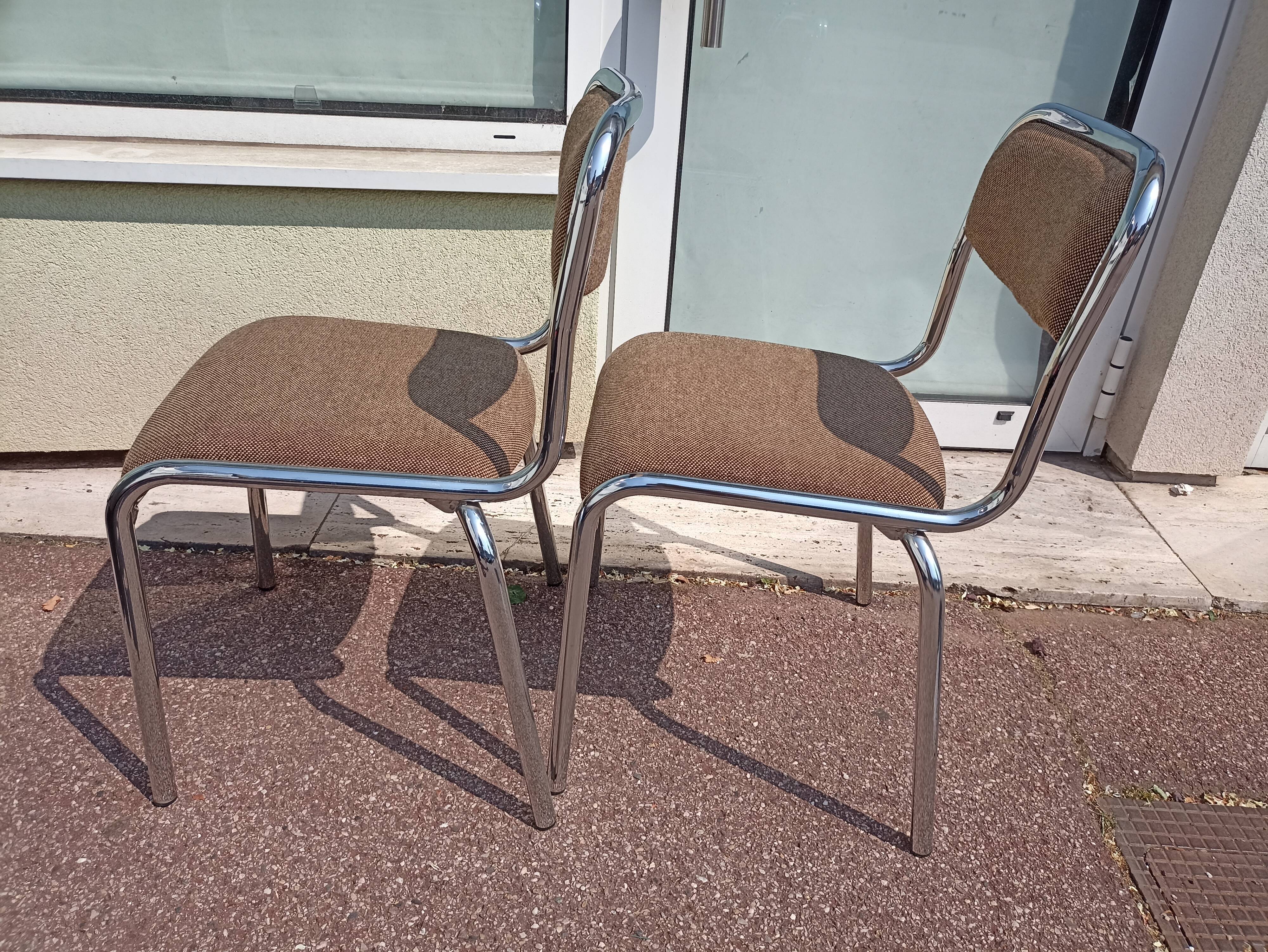 Set of 2 chairs chrome and beige fabric - vintage