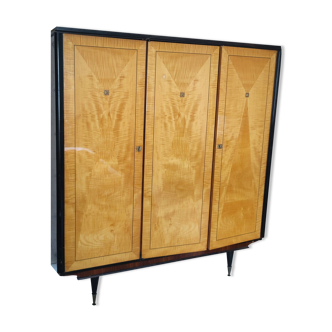 3-door wardrobe from the 60s - Art Deco / mid-century modern - tapered legs with metal feet.