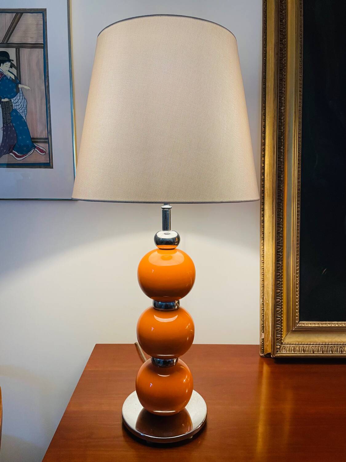 Lampe de table vintage design années 70 - style pop art - orange et métal