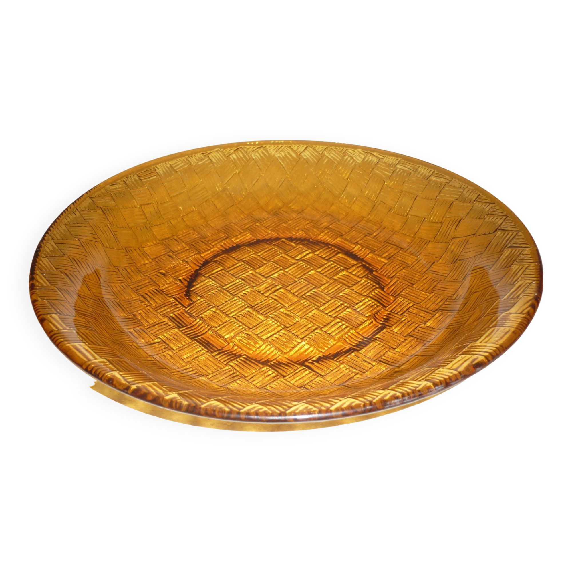 Large orange braided glass dish 27.5 cm