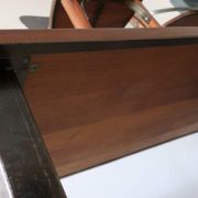 Brutalist 6 chairs and dining table in teak and patinated steel, 1960s